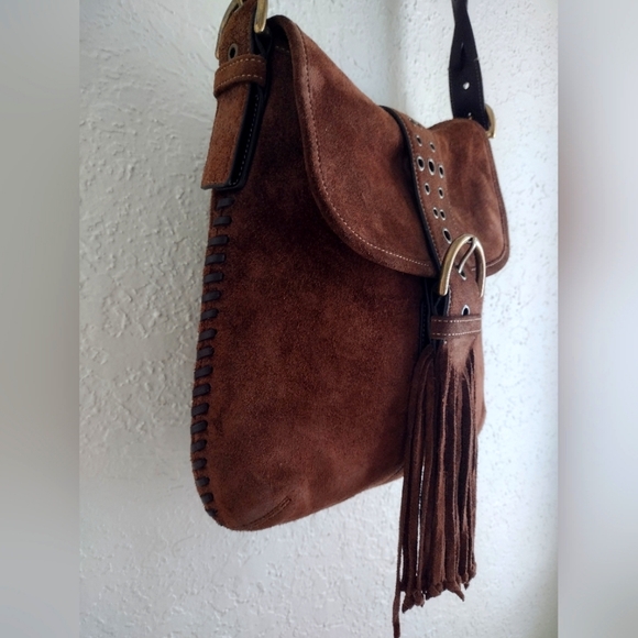 COACH Vintage Rare Brown Suede Fringe Saddlebag Crossbody Nwot 5484 Limited Edit - Picture 8 of 16